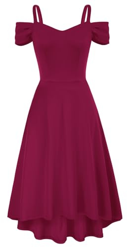 GRACE KARIN Wedding Guest Dresses Elegant V Neck Cold Shoulder A Line Dress | High Low, Midi, Spaghetti Straps, Cocktail, Party, Prom Bridesmaid , Evening, Dinner