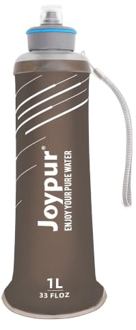 Joypur Wasserfilter Flasche 1L mit Aktivkohle & Ultrafiltration, 3-Stufen Outdoor Wasserfilter für Trinkwasser, BPA-frei, faltbare Trinkflasche für Camping, Wandern, Notfallvorsorge(Grau)