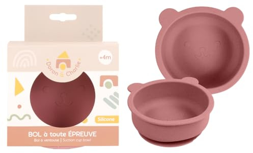 DORON & CHARLIE - Ciotola con ventosa - Pasto per bambini - 056760 - Rosa - Silicone - 350 ml - Compatibile con microonde - Lavabile in lavatrice - Facile da pulire - Piatto per bambini - Da 4 mesi
