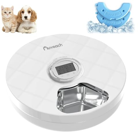 Auveach Comedero Automático Comida Humeda para Gatos Alimentador Automatico Gatos con Temporizador Programable y 6 Comidas Dos Paquetes de Hielo, Protección de Patas (Acero Inoxidable)