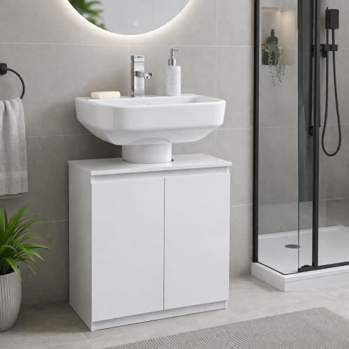 Dylex Under Sink Bathroom Cabinet, High Gloss White, Modern Space-Saving Storage Vanity Unit with Shelves