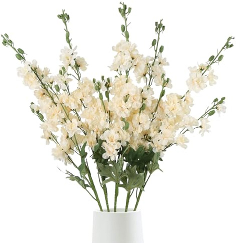 Fqueelvys 5 PCS Champagne Delphinium Artificial Flowers, 38.5 Long Stem Flowers for Tall Vase Faux Larkspur Champagne Silk Snapdragon Flowers for Wedding Centerpieces Home Party Decor
