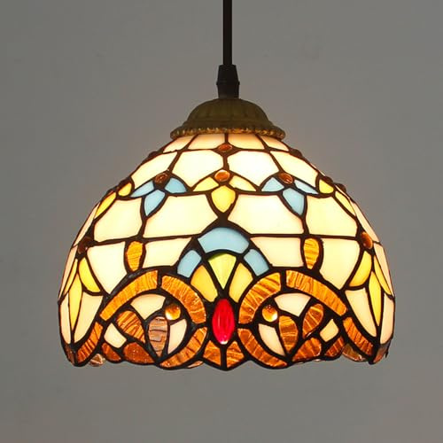 Mengjay Candelabros barrocos estilo Barroco,pantalla de vidrieras, lampara Techo Vintage, lampara Colgante Isla Cocina, Restaurante Bar Balcón Lámpara Colgante, Altura Ajustable (A)