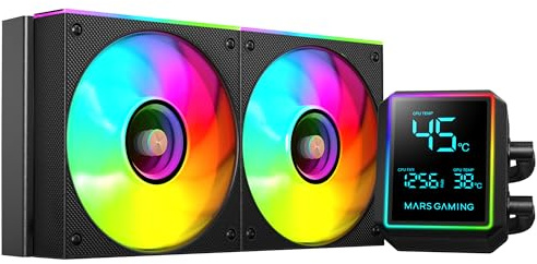 Mars Gaming ML-LCDPRO240 Raffreddamento Liquido AIO 500W TDP, Schermo LCD 2,8 Multimonitor, Pompa 4ª Gen Opti-Chamber con Base in Rame, 2× Ventole 120 mm ARGB Infinity Mirror, Nero