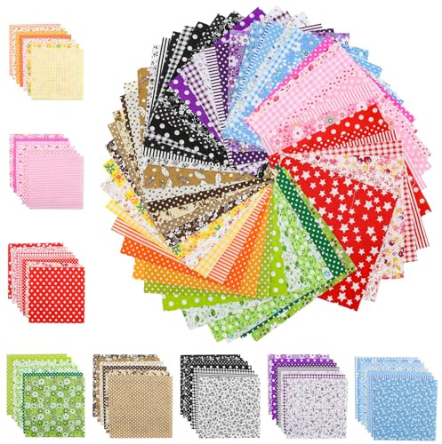 56Pcs Cotton Fabric Squares Bundle, 15 x 15cm/6 x 6in Cotton Fabric Squares, 100% Cotton Material Precut Multi-Color and Different Pattern Squares Patchwork for Sewing Quilting Crafting DIY