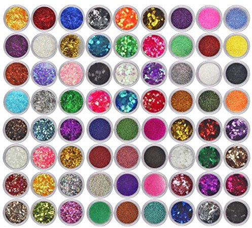 Ardisle 70pc Glitter Pots Nail Face Eye Shadow Tattoo Festival Body Dance Hena Panting
