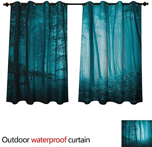 Anshesix Mystic Outdoor Ultraviolet Protective Curtains Magic Foggy Dark Forest Foliage Landscape Countryside Fantastic Monochromic Art Print W55 x L45(140cm x 115cm)