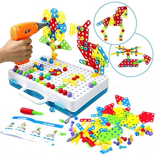 Juguetes Niños 3 Años Herramientas Juguete Puzzle 3D Mosaicos Manualidades Niños 3 4 años con Taladro Montessori Juegos Educativos 3 4 Niños Construcciones Juegos de Mesa Regalos para Niños 3 4 5 Años