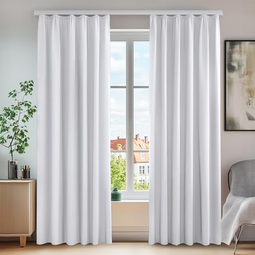 Deconovo Tende Oscuranti Termiche con Nastro a Matita – 2 Stili di Montaggio, Set di 2 Tende Moderne Isolanti per Camera da Letto e Soggiorno, 140x290 CM, Grigio Perla
