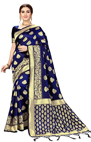 Nivah Fashion Sari en soie d'art Banarasi avec chemisier pour femme, bleu, 5.5 Meters