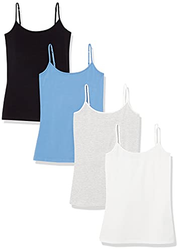 Amazon Essentials Women's Slim-Fit Camisole for Layering and Everyday Wear, Pack of 4, Black/Blue/Grey Stripe/White, X-Large