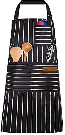 Adjustable Apron Unisex Apron with Pocket Cooking Kitchen Accessories Chef Aprons for Women Men Home Kitchen Butchers BBQ Restaurant (Black Strips)