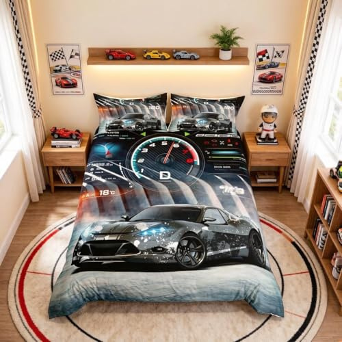 Juego de funda de edredón para coche deportivo, juego de ropa de cama para niños y niños, ropa de cama para adolescentes, y ropa de cama de lino, tamaño individual