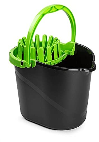 CABLEPELADO Cubo Fregona Escurrefacil, Cubo para Fregar, Cubo de Limpieza, 31,5 cm Altura x 29 cm Fondo, Cubo escurridor, Capacidad de 14 litros, Plástico PP5, Fabricado en España, Negro y Verde