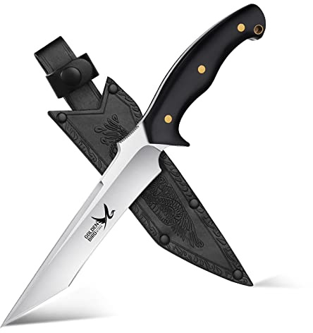 Golden Bird Cuchillo de cinturón afilado Cuchillo de caza Cuchillo de supervivencia Cuchillo de monte Cuchillo para exteriores con funda de PU