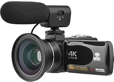 Andoer WLAN-videokamera, videokamera, 4K-digitalvideokamera, DV-inspelare, 56 MP, 18x digital zoom, 3,0-tums IPS-pekskärm, IR-mörkerseende, anti-skakning, med 0,39x vidvinkelobjektiv