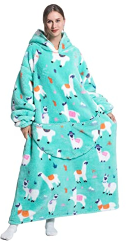 Seogva Extra Long Wearable Blanket Hoodie, Oversized Blanket Sweatshirt, Super Warm and Cozy Giant Hooded Blanket, Thick Flannel Blanket with Sleeves and Giant Pocket (Alpaca), One Size