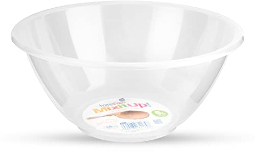 HOMESHOPA Bol mélangeur en plastique réutilisable de 5 litres, base antidérapante, compact et empilable, bol à salade pour la préparation des aliments, passe au lave-vaisselle, 28 cm, transparent