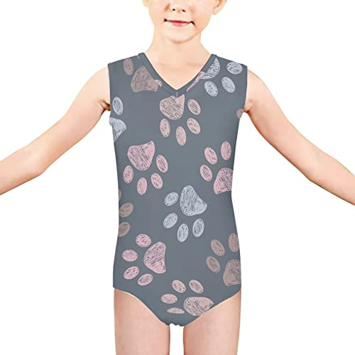 Dolyues Gymnastikanzug für Mädchen und Jungen, 1 Stück, Bikinihose, Gymnastikanzug, 3–14 Jahre, schnelltrocknender Badeanzug für Kinder, Bunte Pfoten., 9-10