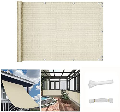 QINGLV Brise Vue 90x100cm Brise Vue Terrasse Protection UV RéSistant à l'eau Brise Vue pour Extérieur Balcon avec Attaches De CâBle Et Cordons -Beige