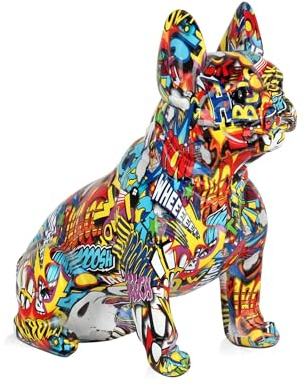 ADM - 'Bulldog francese seduto piccolo' - Scultura in resina con decorazioni Pop Art - Multicolore - H30 cm