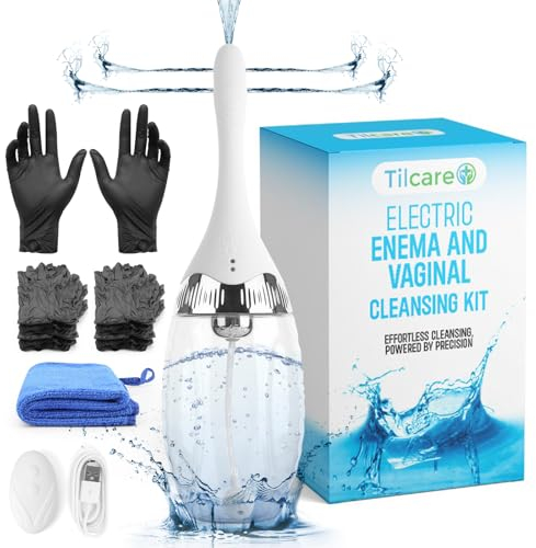 Enema & Dusche von Tilcare - Elektrische Dusche mit 3 Geschwindigkeitsanpassungen und Fernbedienung - Einläufe für Frauen und Männer - Einlaufreiniger mit 15 Handschuhen und Handtuch