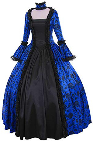 Medeltida gotisk klänning för damer, viktoriansk drottningklänning, spets, satin trumpetärmar, golvlång, retro, renässans, prinsessklänning, aftonklänning, bunden midja, maxiklänning, blå4, XXL