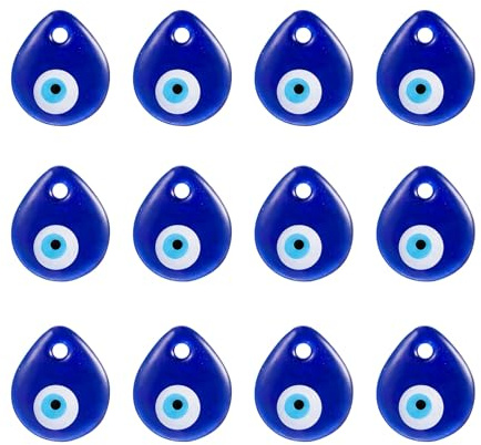 Pilikoll 12 Piezas Ojos Turco para Colgar Ojo Turco Azul Nazar Boncuk Boncugu Colgante con Nev Nazar Boncuk Evil Eye Amuleto de la Suerte Turco para Collares, Pulseras de Bricolaje