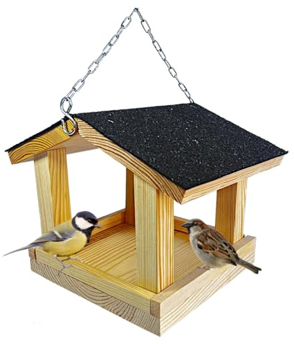 STAFECO Vogelfutterhaus zum Aufhängen für Kleinvögel Vogelhaus Balkon wetterfest Futterhaus Handarbeit Gartenvögel im Garten Balkonhalterung balkongeländer Vogelfutterspender (Naturholz)