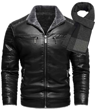 Blouson Moto Homme Cuir Véritable Aviateur - Veste Cuir Homme Marron Doublure Chaude Coupe Vent Moto Bombardier (Black,XL)
