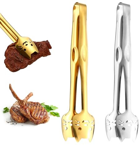 MHwan Grillzange Edelstahl, 2 Stück 28 cm Küchenzange, Hohlfutter zum Abtropfen Von Öl, Komfortable Geriffelte Griffe, Maschinenwaschbar Zange Küche