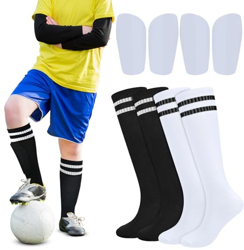 KOOOGEAR Lot de 2 paires de protège-tibias et chaussettes de football pour enfants, équipement de football Shin Guard pour garçons et filles de 6 à 13 ans