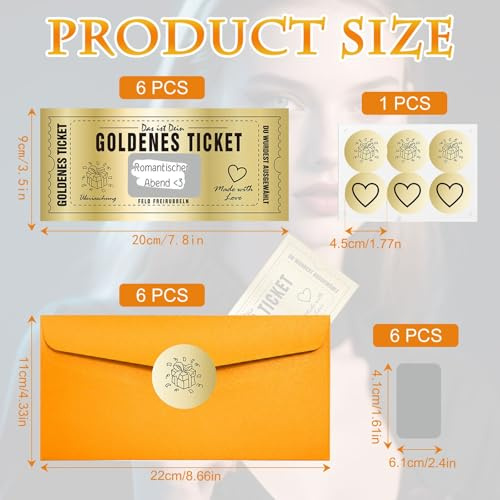 lankai 6 Piezas Tarjeta de Rascar para Personalizar, Cupones Dorados, Billete Dorado, Tarjetas Personalizadas para Rellenar con Adhesivo Rasca y Gana, Tarjetas Rascables Golden Ticket con Sobres