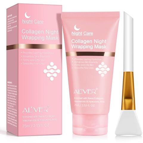 P-Beauty - 1x Collagen Gesichtsmaske über Nacht - Nachtmaske mit Pinsel 75ml - Night Wrapping Mask mit Lifting-Effekt & Faltenreduktion, Peel Off Kollagenmaske mit Hyaluronsäure Niacinamid & Ceramiden