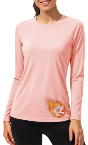 TACVASEN Top Térmico para Mujer de Manga Larga con Cuello Redondo Jersey de Lana Suave y Cálido Ropa Interior Funcional Informal (Rosa Claro, XL)