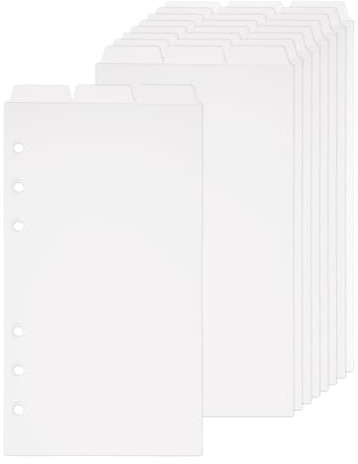 SUPERFINDINGS Paquete de 10 divisores de carpeta A6, divisor de índice de 3 partes con pestañas, 6 agujeros, protector de hojas, insertos transparentes para agendas, carpetas de anillos, diario de