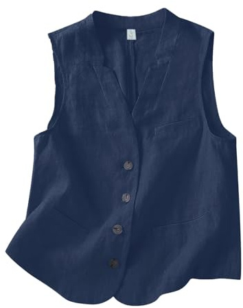Generisch Gilet sans manches en coton et lin pour femme - Col en V ample