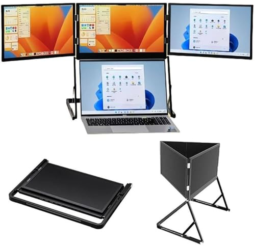 YISHENX Bärbar Trippelskärm, 15,6 Full HD Ips-Skärmförlängare, 360° Roterbar, 3 Nivåer Av Höjdjustering, Dubbla Högtalare Och Svagt Blått Ljus, Kompatibel Med Windows, Mac Och Linux, Android