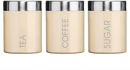 Premier Housewares 508546 - Juego de Botes para café, azúcar y te, Acero Inoxidable esmaltado, Color Crema