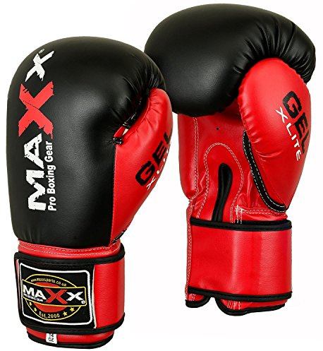 MAXX Boxing Gloves Men Women Adult Sizes With Adjustable Strap Best for Boxings Mma Training Equipment, Training Gloves for Ladies, Girl and Punching, Sparring for Muay Thai (Black Red, 16OZ)