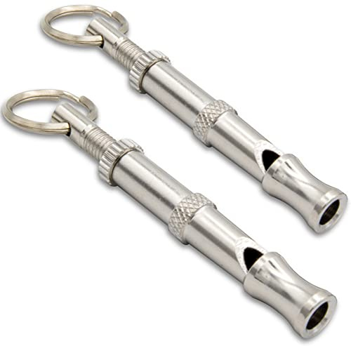 Aribari 2 x fischietti professionali per cani da addestramento ed educazione - con passo regolabile - per allenamento cani - materiale: ottone, colore: argento