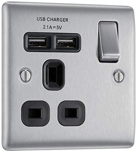 BG Electrical Single Switched Fast Charging Power Socket with Two USB Charging Ports
