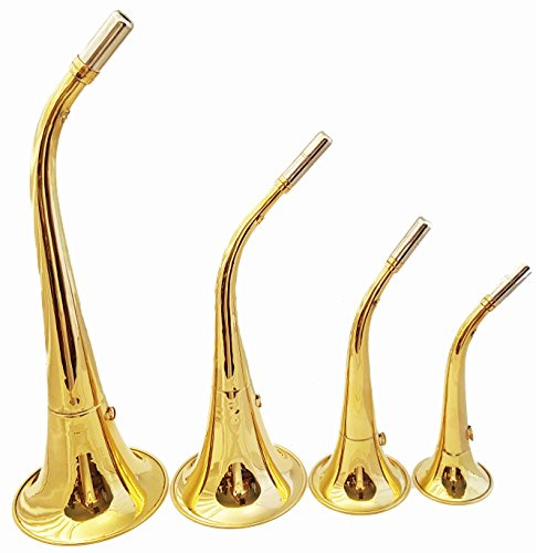 starlingukpk Corno da caccia, tromba da caccia, corno da salto, medio, ottone, argento, lunghezza 30 cm, bocchino placcato argento