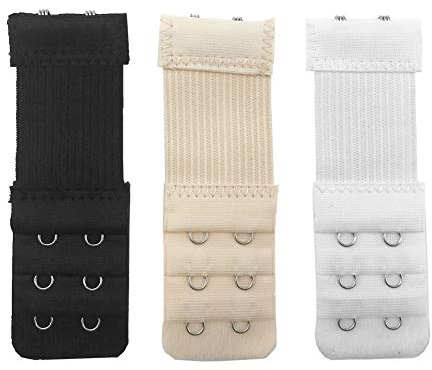 Yesmin Pack of 3 Bra Strap Extenders Extensions Elastic Extender Set 2 Hooks (White, Black and Skin Colors)