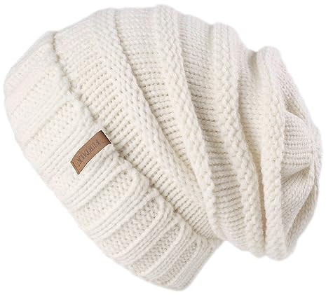 FURTALK Gestrickte Winter Slouchy Beanie Mütze Oversized Unisex Crochet Cable Ski Cap Baggy Slouch Hüte für Frauen Männer, Weiß, Einheitsgröße