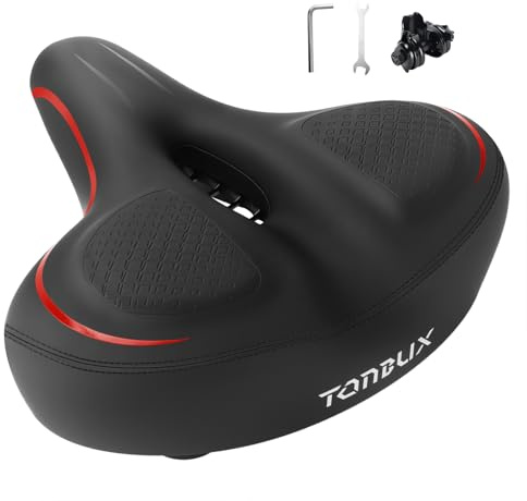 TONBUX Oversized Bike Seat for Men Women Comfort, Bicycle Seat Replacement with Wide Cushion, Breathable Waterproof Bike Saddle Pad, Universal Fit for Peloton/Exercise/Road/Cruiser/Mountain Bikes