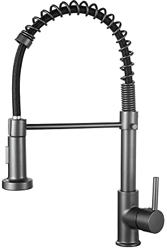 Küchenarmatur mit herausziehbarem Sprüher, Spring Wasserhahn Küche mit Pull Down Sprüher Brause, 360°Schwenkbare heißes und kaltes Wasser Spültischarmaturen(grau)