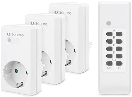 sonero Funksteckdosen Set: 3X Funksteckdose und 1x Funkfernbedienung, 1100 Watt, max. 30m Reichweite, Indoor, weiß