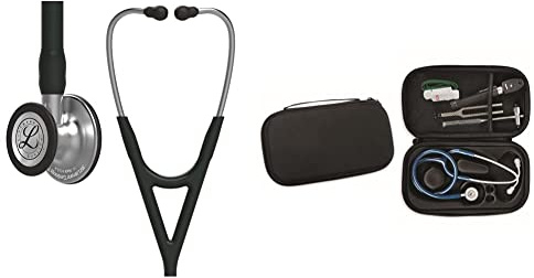 3M Littmann Cardiology IV, Stetoscopio diagnostico, testina con finitura standard, tubo auricolare nero, 6152 + GIMA ASTUCCIO PORTA FONENDO, Nero, Uso Professionale
