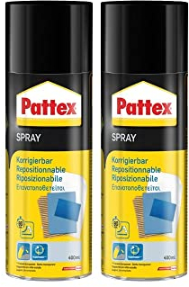 Pattex Sprühkleber Power Spray korrigierbar, lösemittelhaltiger Sprühklebstoff für schnelle und dauerhafte Verklebungen, farblos, 2x 400ml Dose